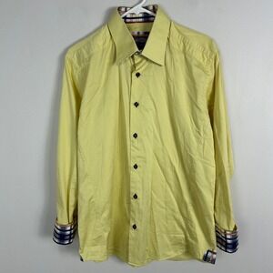7 Downie Street Button Down Collared‎ Shirt Size Large Cotton Long Sleeve Yellow